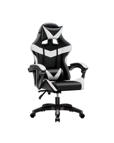 Sedia da ufficio Gaming con schienale alto e imbottitura in PVC colore nero con dettagli bianco
