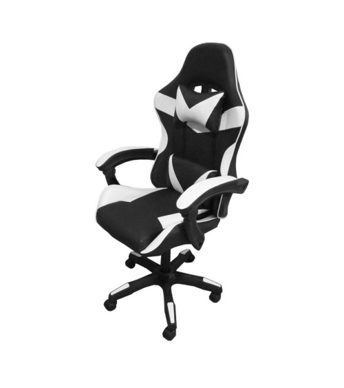 Sedia da ufficio Gaming con schienale alto e imbottitura in PVC colore nero con dettagli bianco