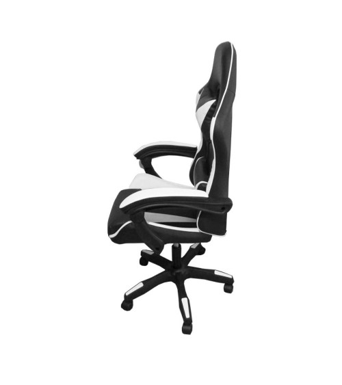 Sedia da ufficio Gaming con schienale alto e imbottitura in PVC colore nero con dettagli bianco