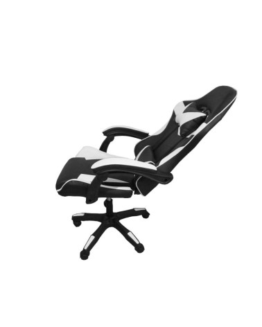 Sedia da ufficio Gaming con schienale alto e imbottitura in PVC colore nero con dettagli bianco