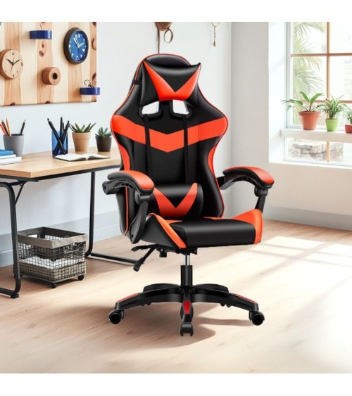 Sedia da ufficio Gaming con schienale alto e imbottitura in PVC colore nero con dettagli rosso