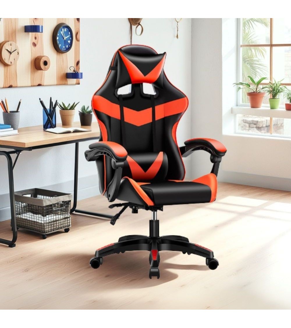 Sedia da ufficio Gaming con schienale alto e imbottitura in PVC colore nero con dettagli rosso