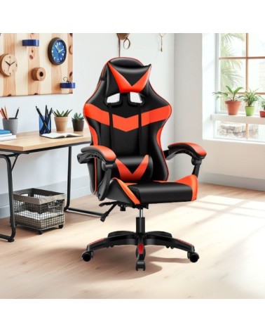 Sedia da ufficio Gaming con schienale alto e imbottitura in PVC colore nero con dettagli rosso
