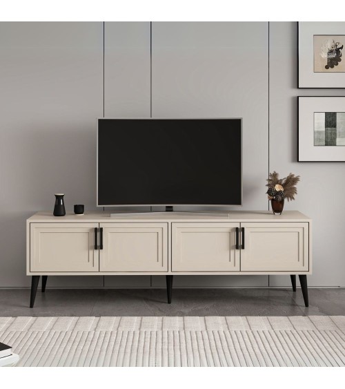 Porta tv Prime con 4 ante colore cashmere e maniglie e piedini neri