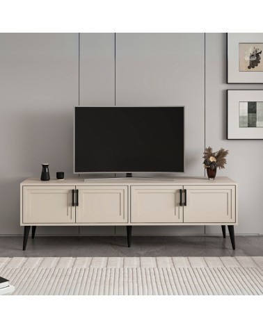 Porta tv Prime con 4 ante colore cashmere e maniglie e piedini neri