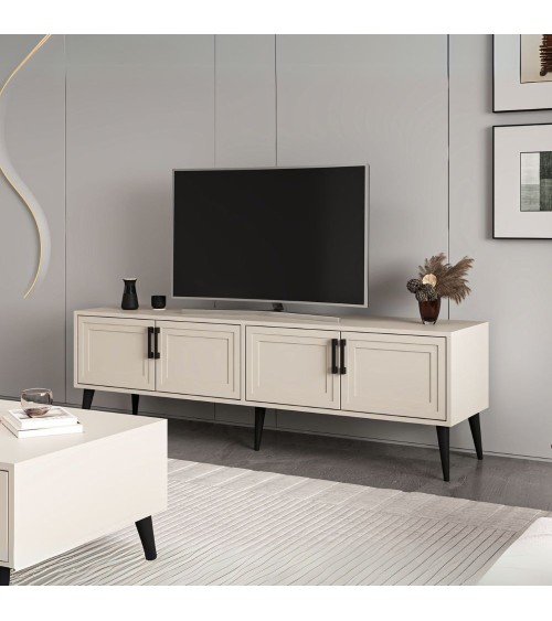 Porta tv Prime con 4 ante colore cashmere e maniglie e piedini neri