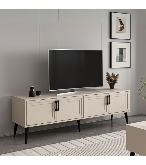 Porta tv Prime con 4 ante colore cashmere e maniglie e piedini neri