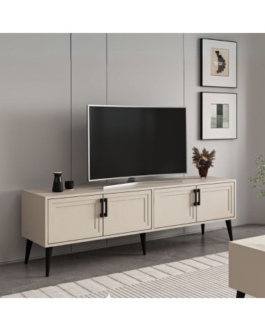 Porta tv Prime con 4 ante colore cashmere e maniglie e piedini neri