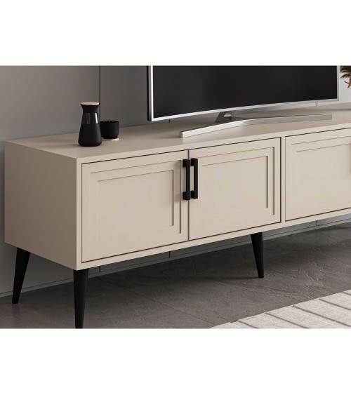 Porta tv Prime con 4 ante colore cashmere e maniglie e piedini neri