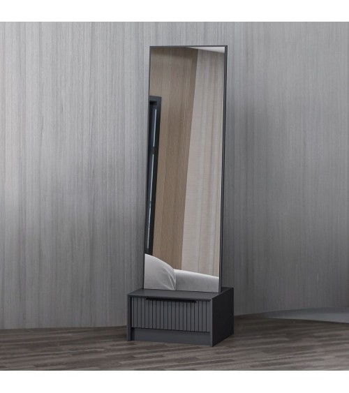 Specchio con base cassetto Kale colore antracite effetto cannettato