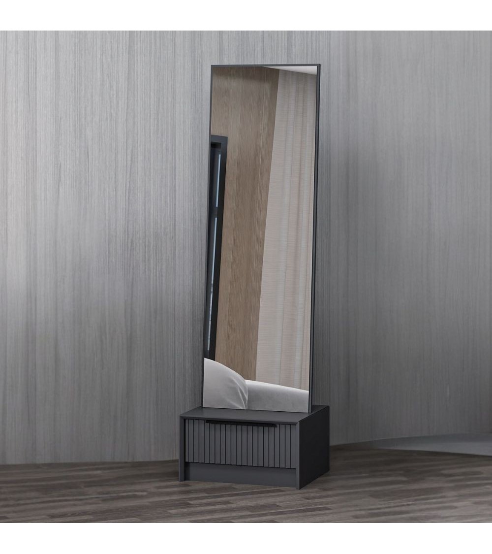 Specchio con base cassetto Kale colore antracite effetto cannettato