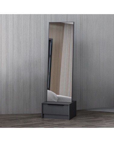 Specchio con base cassetto Kale colore antracite effetto cannettato