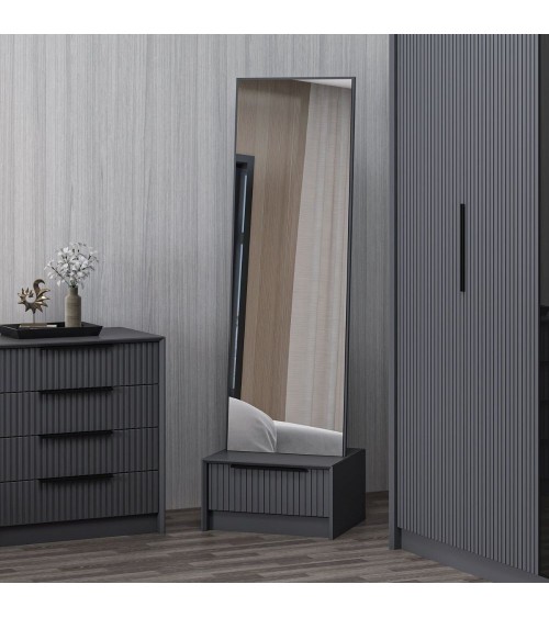 Specchio con base cassetto Kale colore antracite effetto cannettato