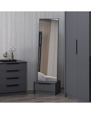 Specchio con base cassetto Kale colore antracite effetto cannettato