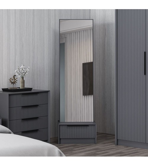 Specchio con base cassetto Kale colore antracite effetto cannettato
