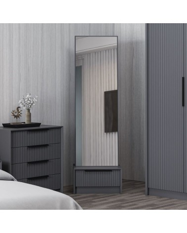 Specchio con base cassetto Kale colore antracite effetto cannettato