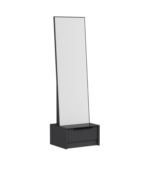 Specchio con base cassetto Kale colore antracite effetto cannettato