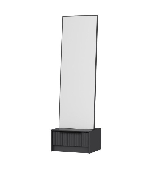 Specchio con base cassetto Kale colore antracite effetto cannettato