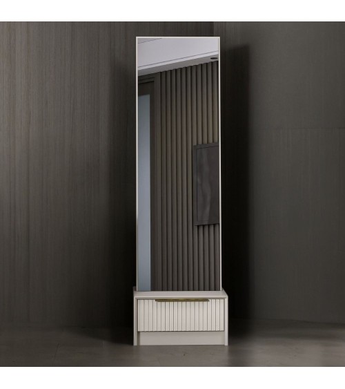Specchio con base cassetto Kale colore cashmere effetto cannettato