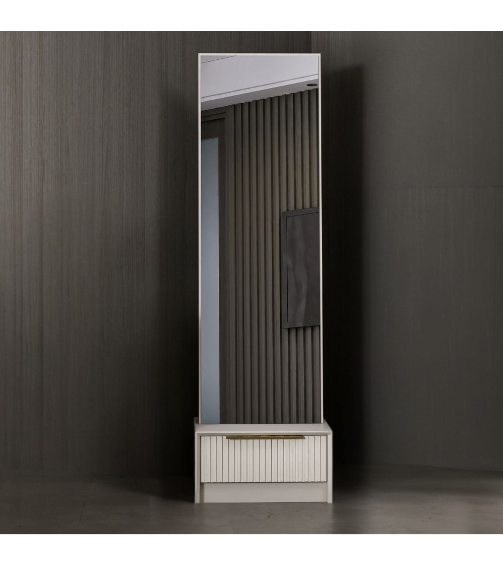 Specchio con base cassetto Kale colore cashmere effetto cannettato