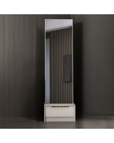 Specchio con base cassetto Kale colore cashmere effetto cannettato