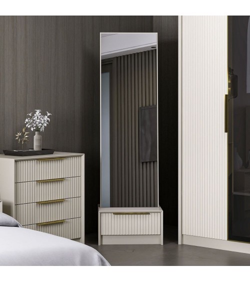 Specchio con base cassetto Kale colore cashmere effetto cannettato