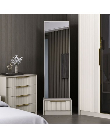 Specchio con base cassetto Kale colore cashmere effetto cannettato