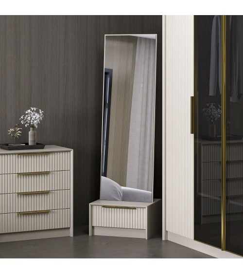 Specchio con base cassetto Kale colore cashmere effetto cannettato