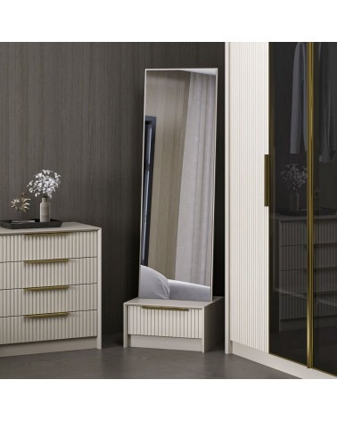 Specchio con base cassetto Kale colore cashmere effetto cannettato