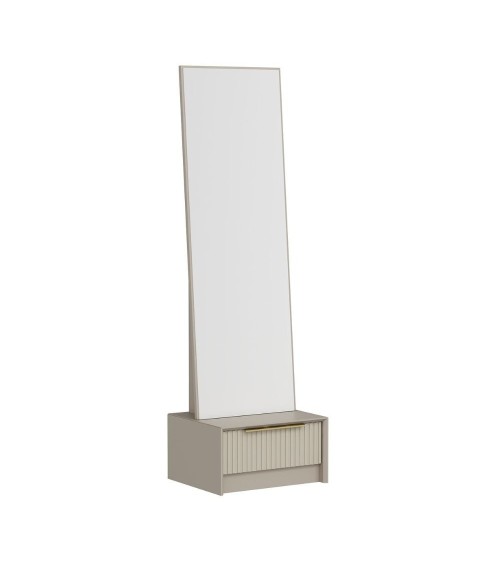 Specchio con base cassetto Kale colore cashmere effetto cannettato