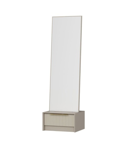 Specchio con base cassetto Kale colore cashmere effetto cannettato