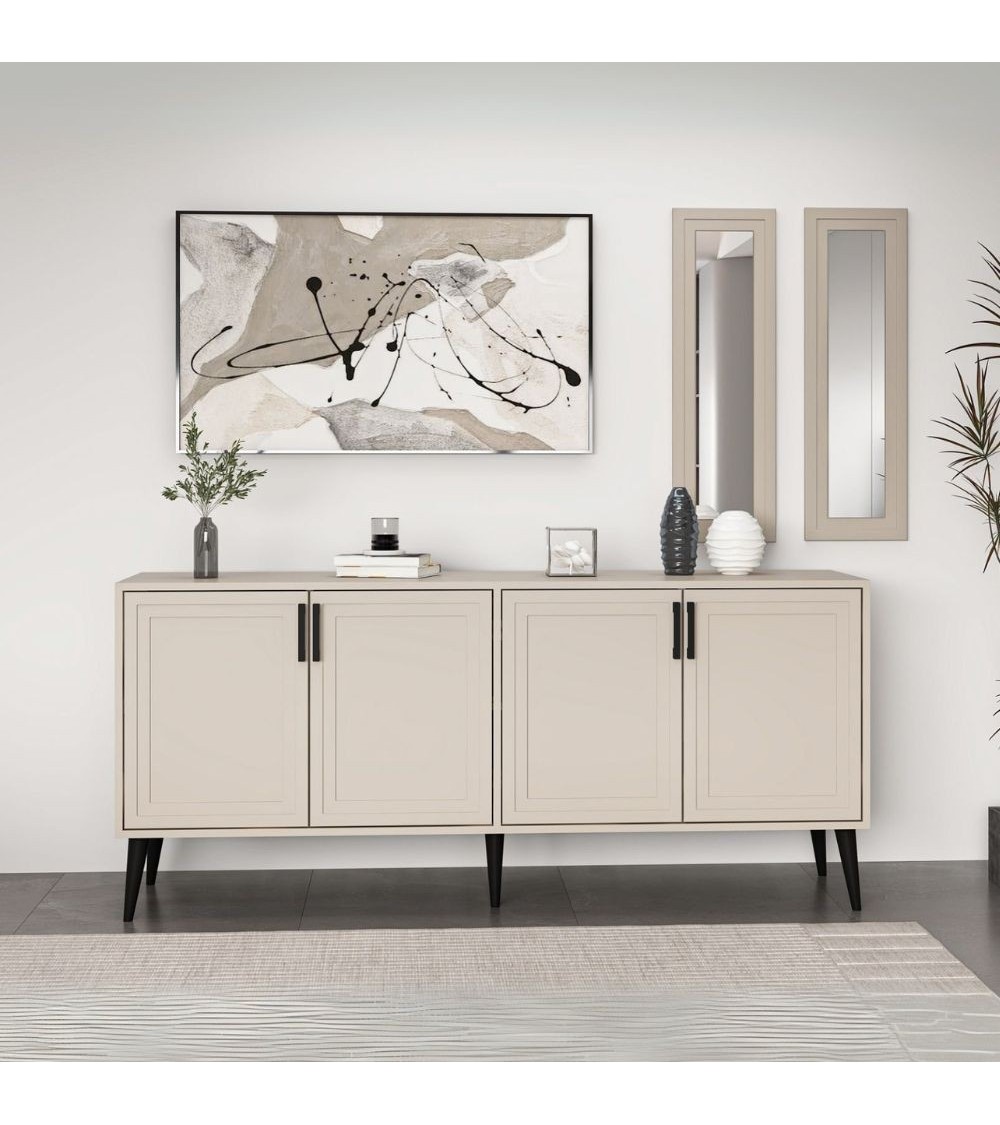 Madia Prime 4 ante colore cashmere con maniglie e piedi neri e 2 specchi