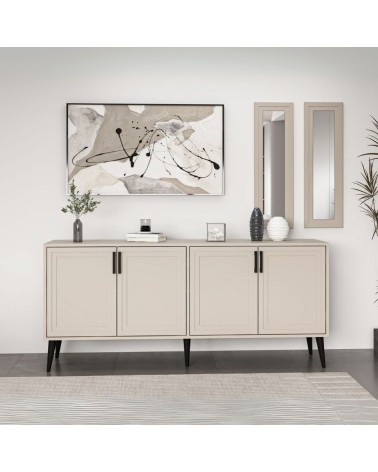 Madia Prime 4 ante colore cashmere con maniglie e piedi neri e 2 specchi