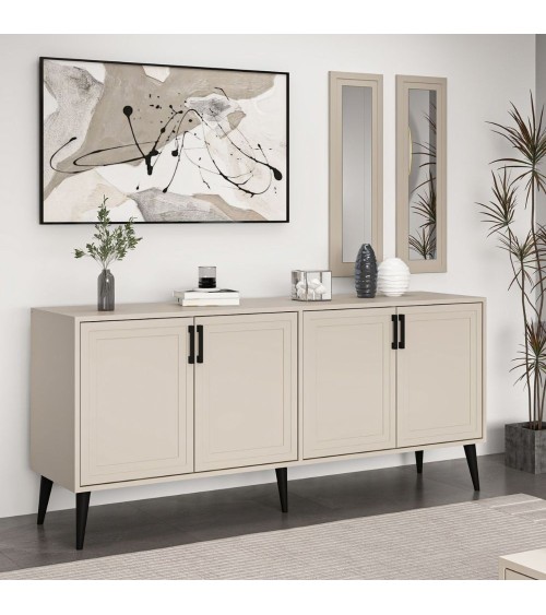 Madia Prime 4 ante colore cashmere con maniglie e piedi neri e 2 specchi