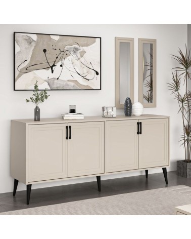 Madia Prime 4 ante colore cashmere con maniglie e piedi neri e 2 specchi