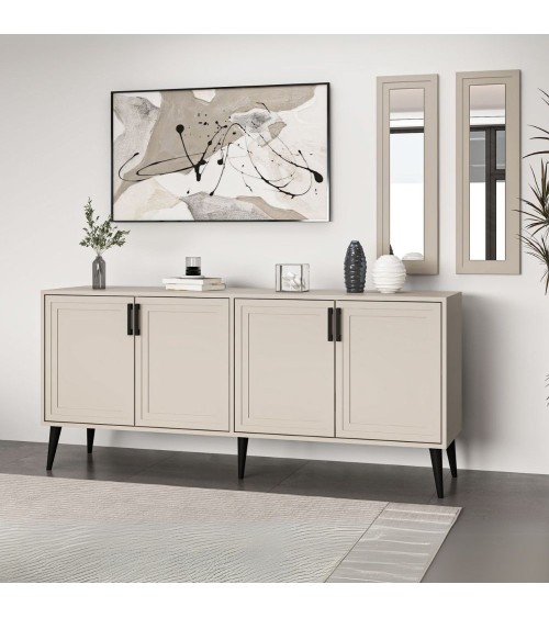 Madia Prime 4 ante colore cashmere con maniglie e piedi neri e 2 specchi
