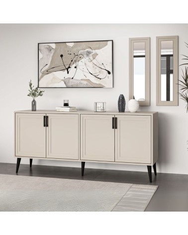 Madia Prime 4 ante colore cashmere con maniglie e piedi neri e 2 specchi