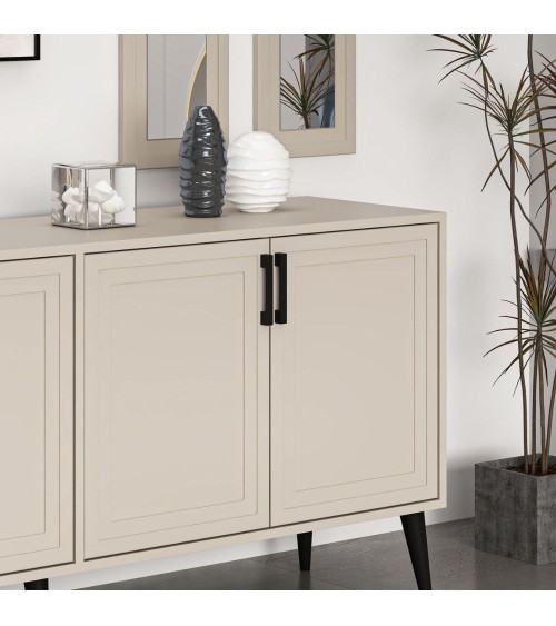 Madia Prime 4 ante colore cashmere con maniglie e piedi neri e 2 specchi