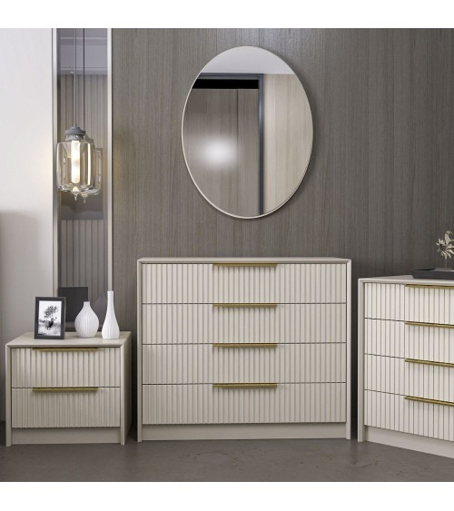 Cassettiera Kale 4 cassetti effetto cannettato colore cashmere con specchio