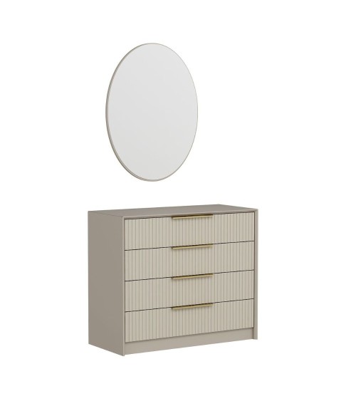 Cassettiera Kale 4 cassetti effetto cannettato colore cashmere con specchio