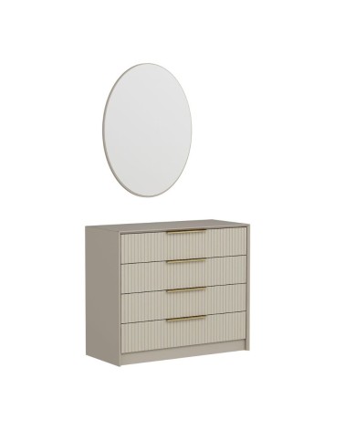 Cassettiera Kale 4 cassetti effetto cannettato colore cashmere con specchio