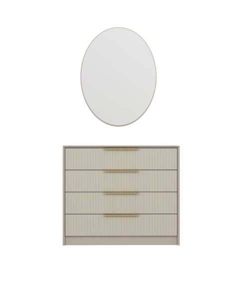 Cassettiera Kale 4 cassetti effetto cannettato colore cashmere con specchio