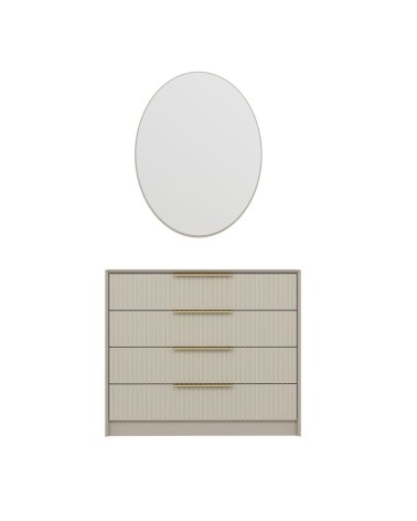 Cassettiera Kale 4 cassetti effetto cannettato colore cashmere con specchio