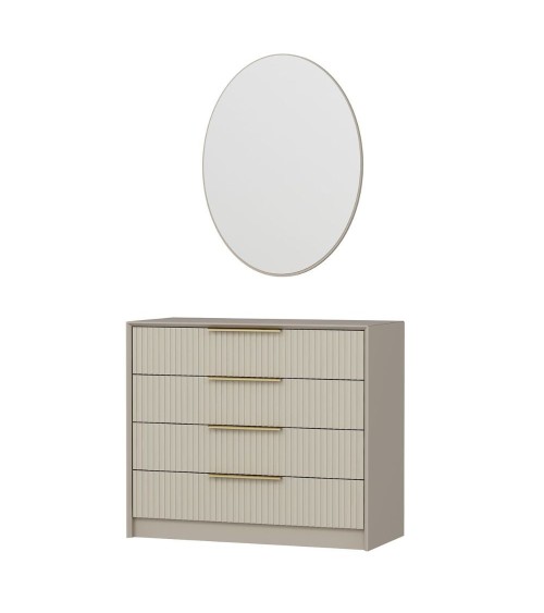 Cassettiera Kale 4 cassetti effetto cannettato colore cashmere con specchio