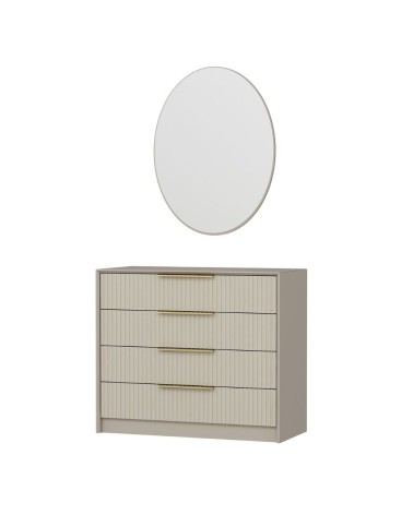Cassettiera Kale 4 cassetti effetto cannettato colore cashmere con specchio