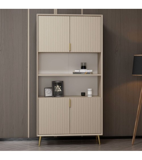 Credenza alta Kale con 4 ante effetto cannettato e 2 nicchie a giorno colore cashmere