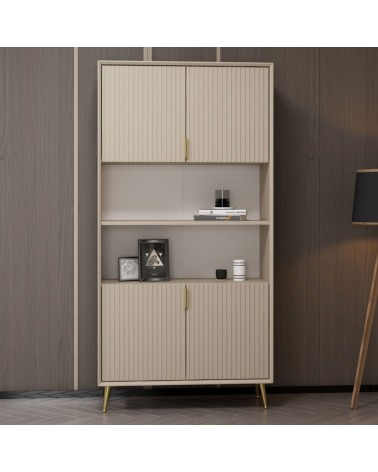 Credenza alta Kale con 4 ante effetto cannettato e 2 nicchie a giorno colore cashmere