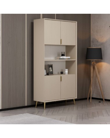 Credenza alta Kale con 4 ante effetto cannettato e 2 nicchie a giorno colore cashmere