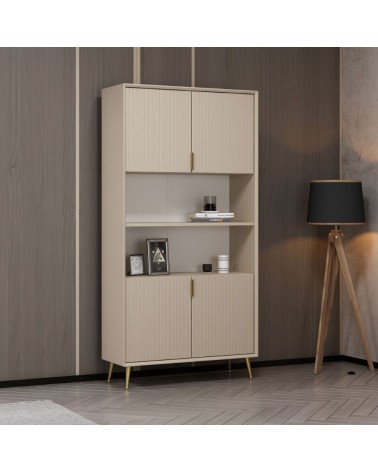 Credenza alta Kale con 4 ante effetto cannettato e 2 nicchie a giorno colore cashmere