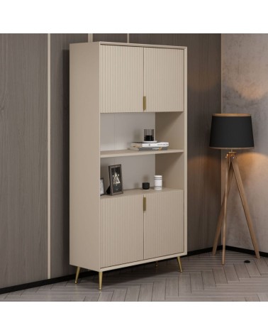 Credenza alta Kale con 4 ante effetto cannettato e 2 nicchie a giorno colore cashmere